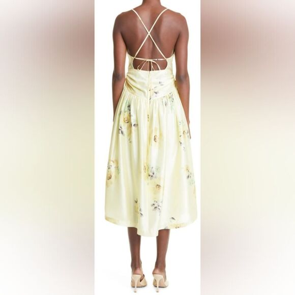 Rebecca Taylor Floral Strappy Open Back Silk Midi Dress size 8 Yellow - Picture 2 of 7